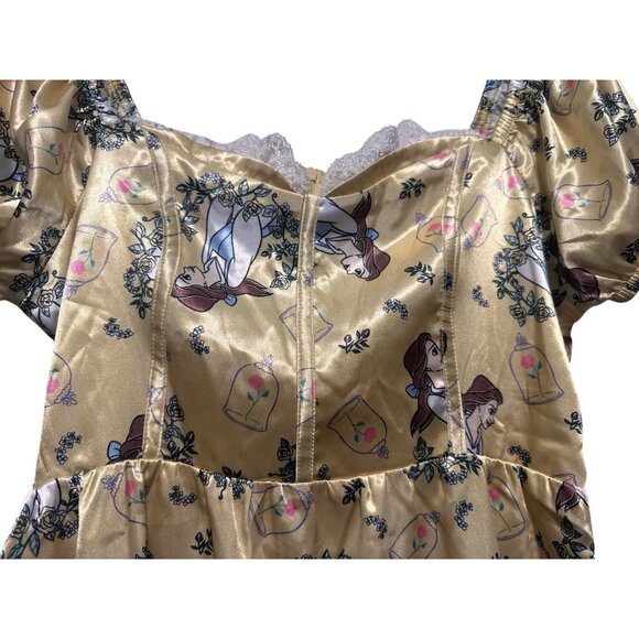 Disney Beauty Beast Belle Novelty Mini Dress Size Small Yellow Sweetheart Corset - Picture 16 of 16